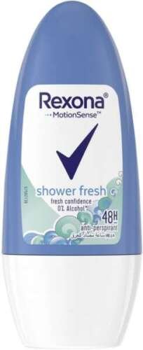 Roll-on deodorant bottle with Rexona branding on a white background
