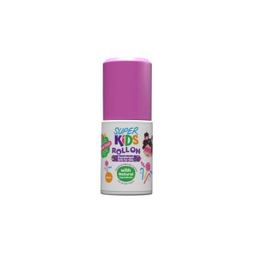 Super Kids roll-on deodorant with a purple cap on a white background