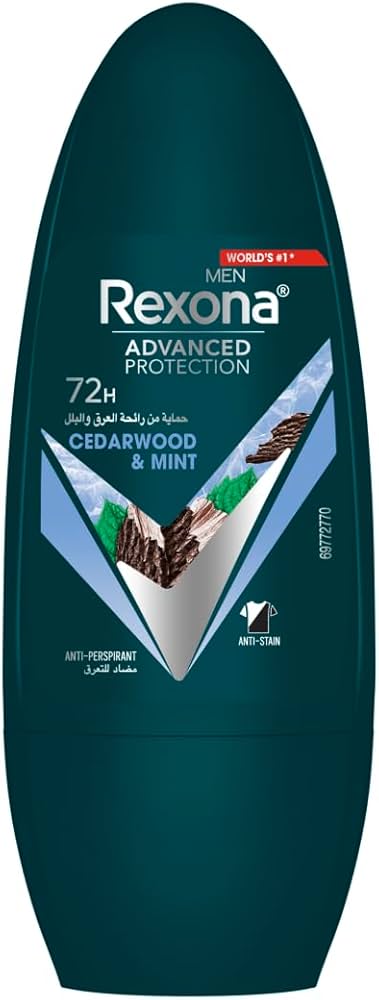 Rexona Men's deodorant stick with cedarwood and mint scent on a white background