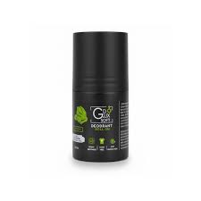 Black deodorant stick with green label on a white background