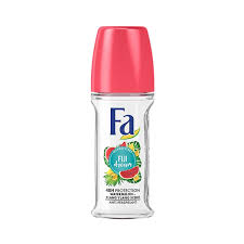Fa deodorant bottle with pink cap on a white background