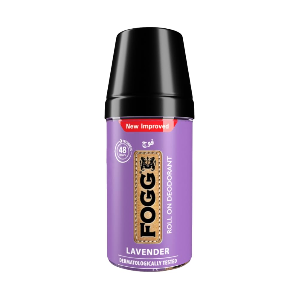 Purple Fogg roll-on deodorant bottle with black cap on a white background