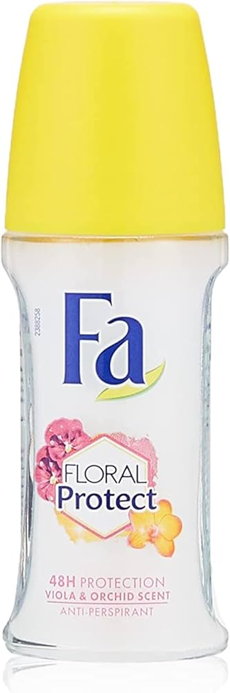 Fa Floral Protect deodorant bottle with yellow cap on a white background