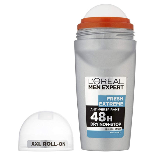 L'Oreal Men Expert deodorant roll-on with cap on a white background