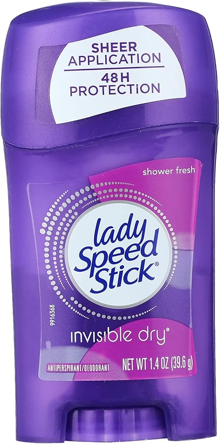 Purple deodorant stick with 'Lady Speed Stick' branding on a white background