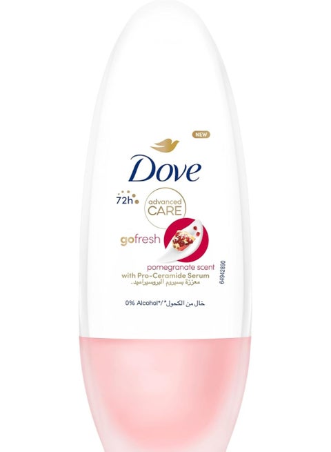 Dove go fresh pomegranate and rose body wash bottle on a white background